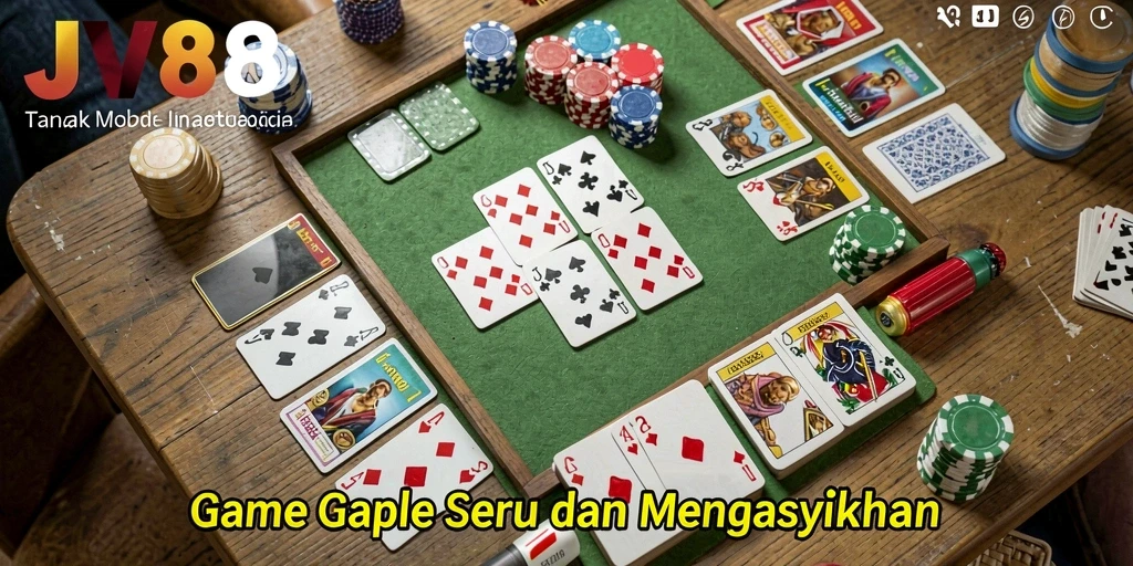 Screenshot gameplay JV88 dengan tampilan kartu Gaple yang menarik.
