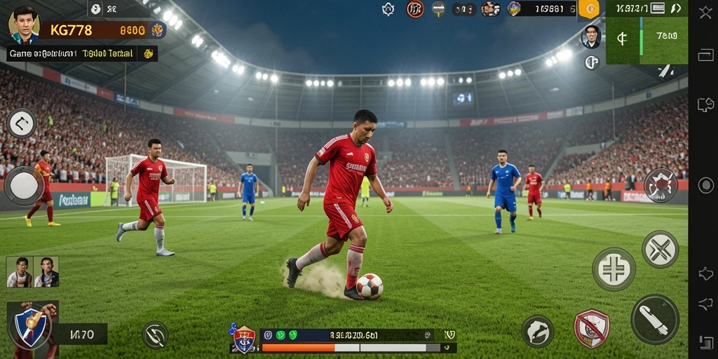 Screenshot dari gameplay <strong>KG778</strong> yang menampilkan aksi seru di lapangan sepak bola.
