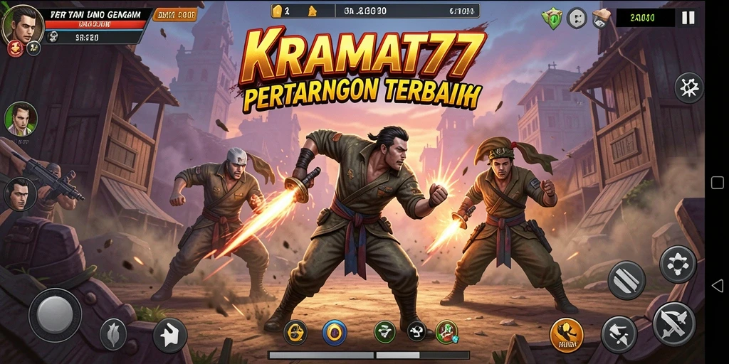 Tampilan pertarungan seru di KRAMAT77 dengan karakter berbeda.