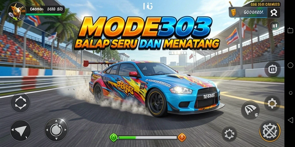 Tampilan gameplay intens dalam balapan seru di MODE303.