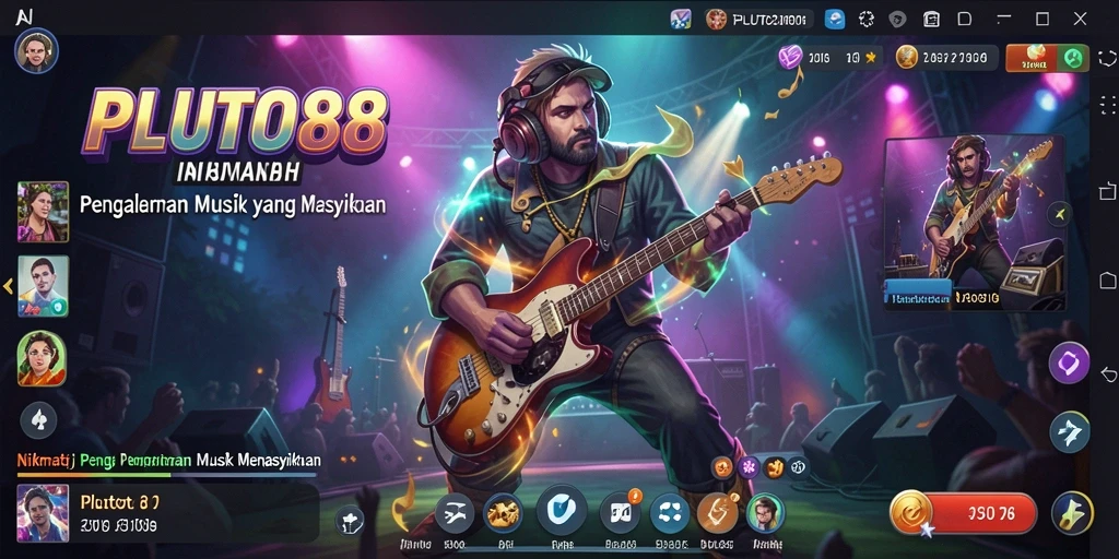 Tampilan screenshot PLUTO88 menampilkan gameplay musik yang interaktif.
