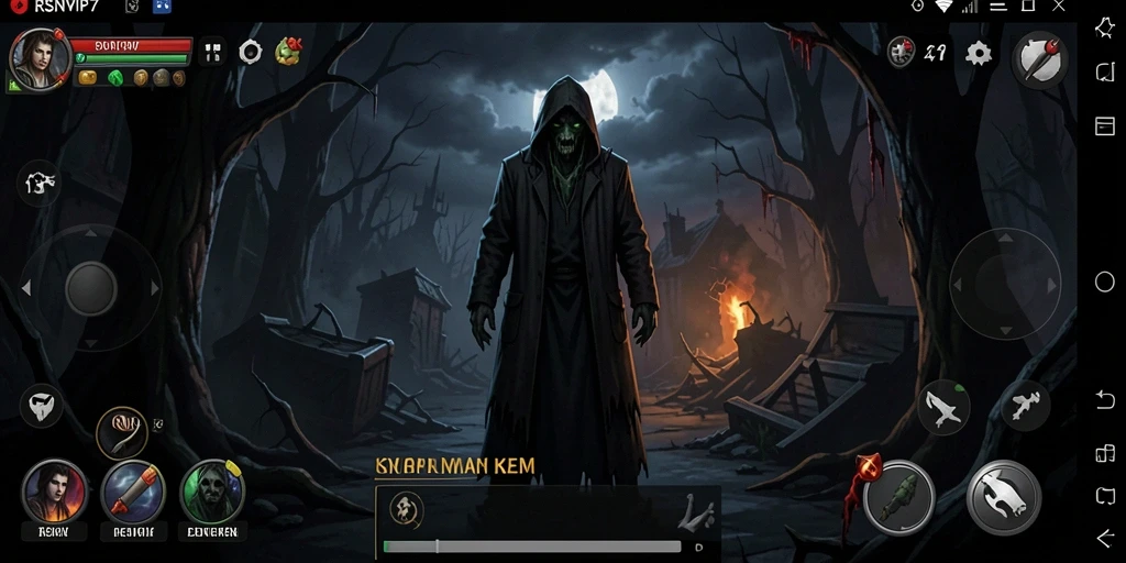 Tampilan gameplay RSNVIP7 yang menakutkan di ruangan gelap.